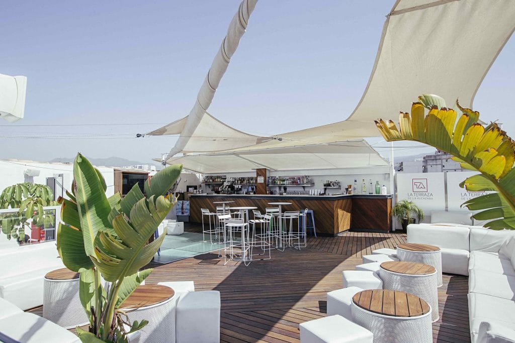 Cocktail area at rooftop bar terraza alcazaba in malaga